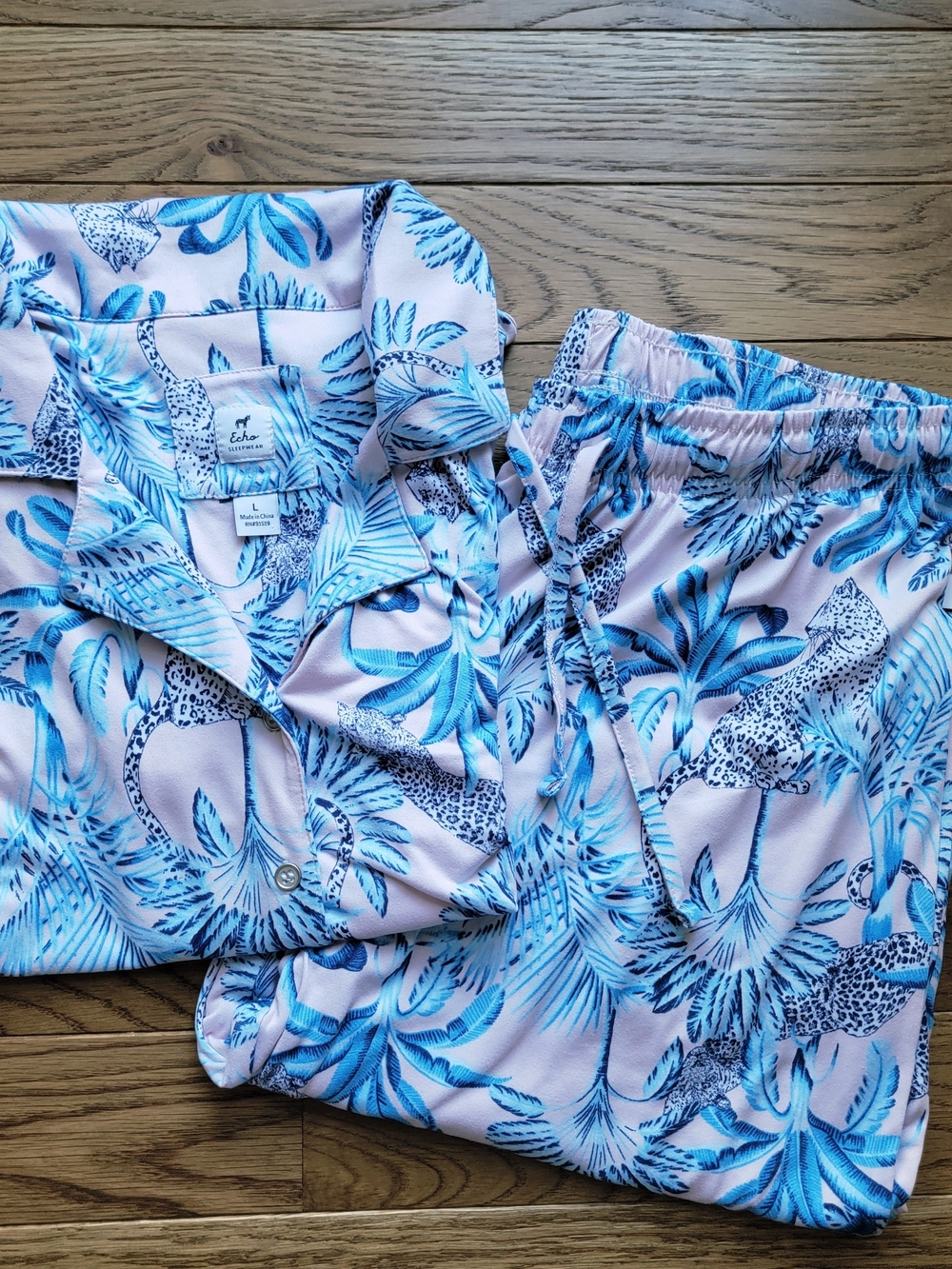 Echo Pink and Blue Tropical Leopard-Print Pajama Set